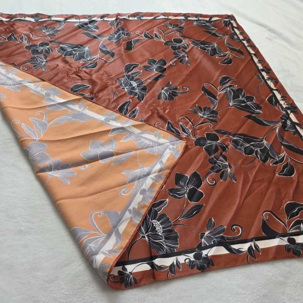 New Anthropologie brown black floral printed scarf - Picture 2 of 5
